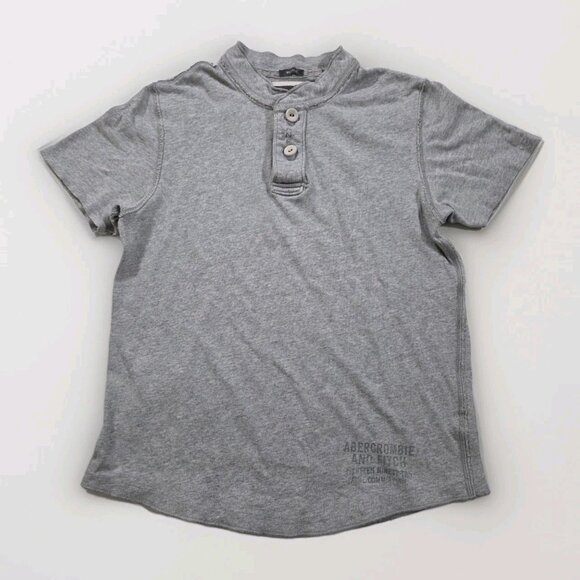 Abercrombie & Fitch T Shirt Mens M Gray Polo Distressed Muscle SS Button Preppy - Picture 8 of 14